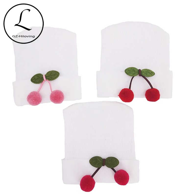 Шапка-бини с вишней для новорожденных девочек 0-3 месяцев | Детская одежда и обувь