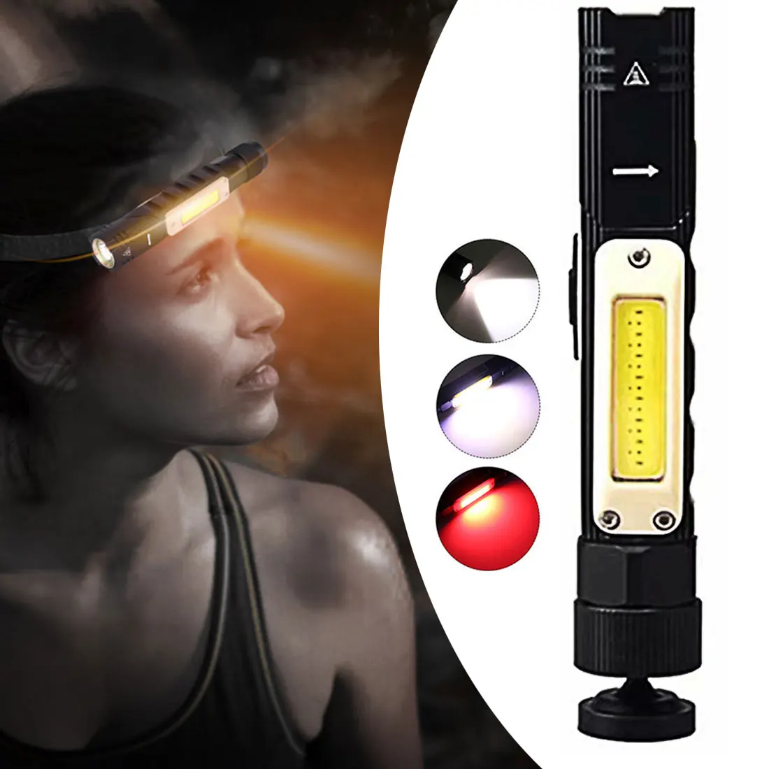 

15000LM Handfree Tactical Flashlight Dual Fuel 90 Degree Twist Rotary Clip Rechargeable Super Bright 5 Modes LED Torch Outdoor