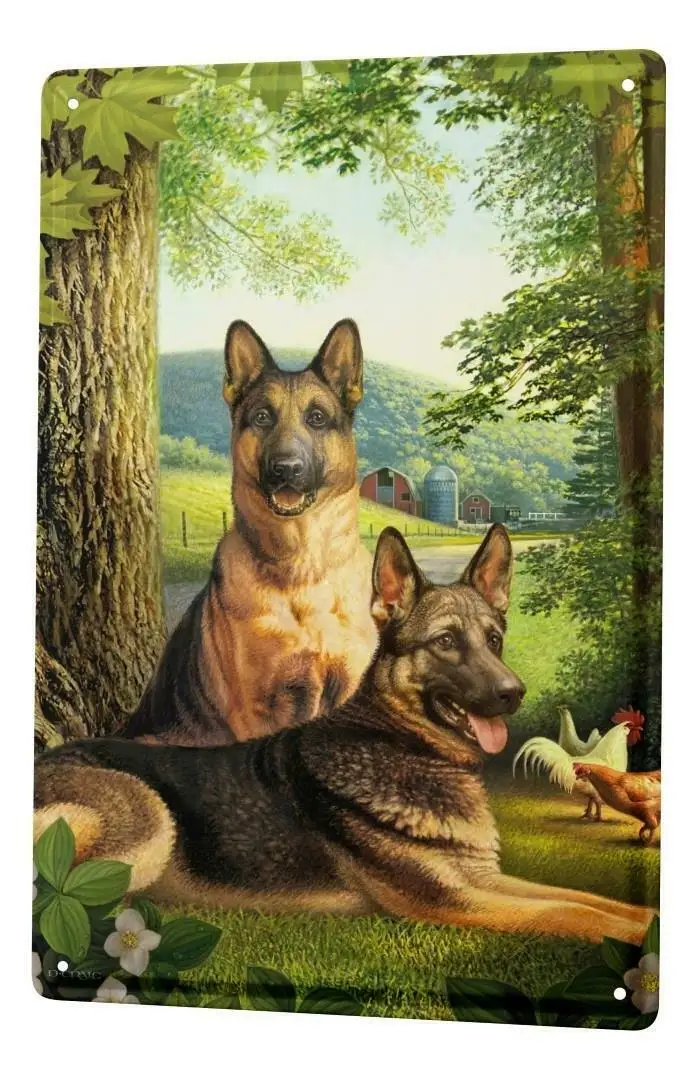 

Tin Sign Dog Decoration Shepherd Farm Forest Metal Plate 8X12 Inch
