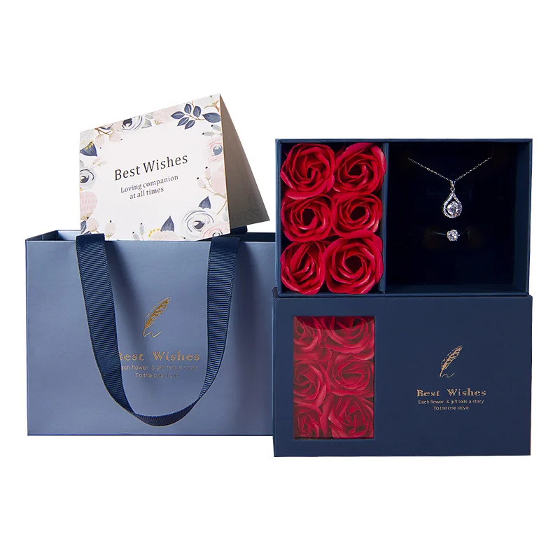 

Necklace + Soap Flower + Gift Box + Carry Bag Ring Earring Jewelry Window Storage Box Valentine's Mother's Day Wedding Party