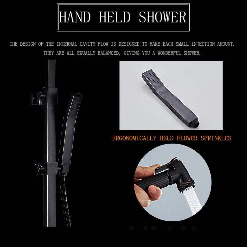 Ванная комната латунный душевой набор черный шар античный дождь насадка для