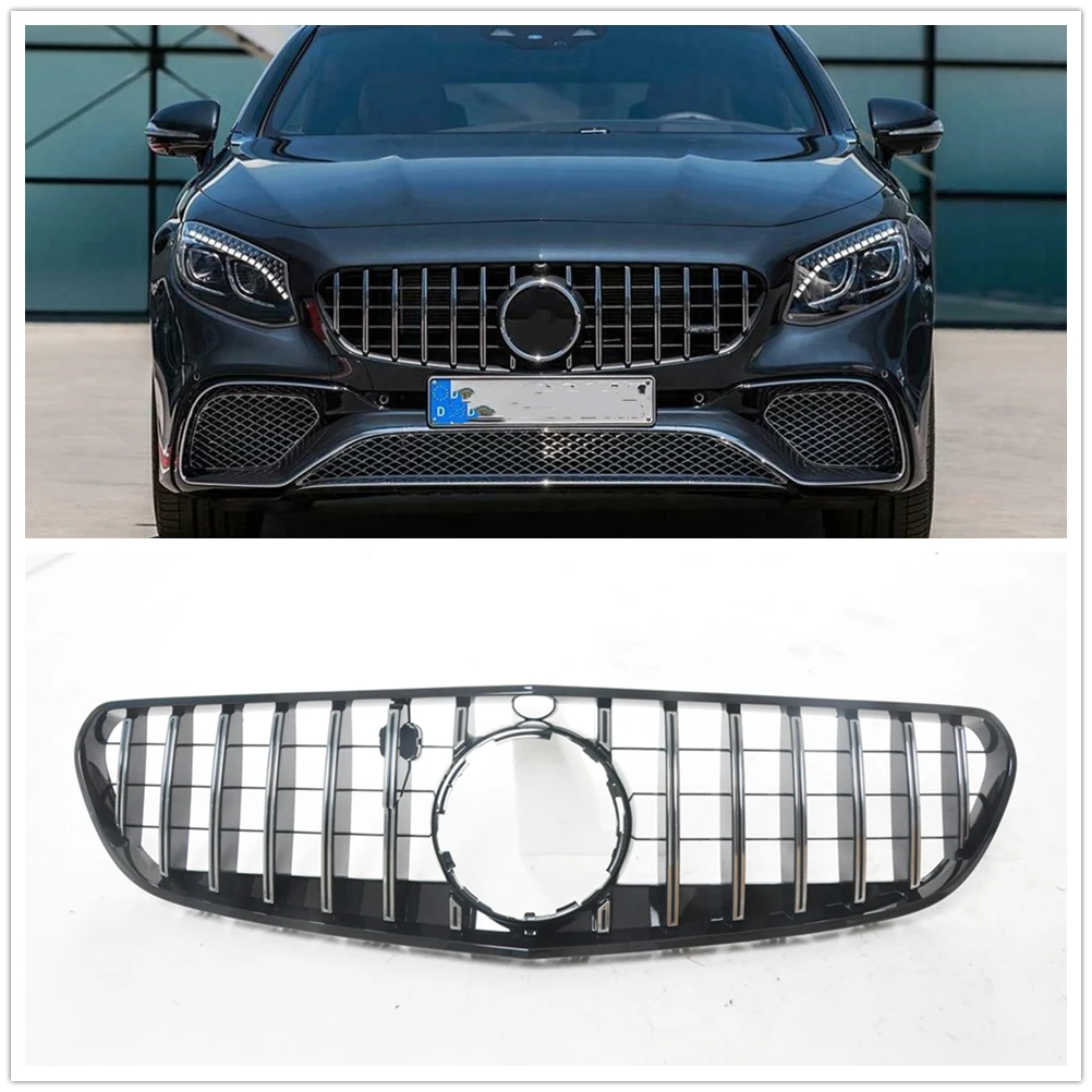 

Front Grille Grill For Mercedes Benz C217 W217 S Class Coupe 2-Door 2018-2021 GT Style Silver/Black Upper Bumper Hood Mesh Grid