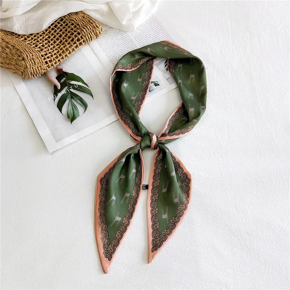 Handle bag hair multifunctional stripe printed satin narrow thin long small ribbon scarf woman silk handkerchief SJ205 |