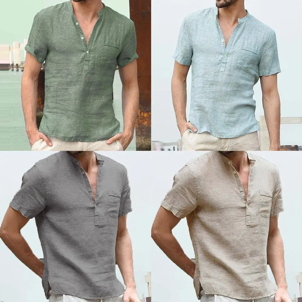 

2021 Summer New Men's Short-sleeved T-shirt Cotton Led Breathable S-3xl T-shirt Shirt Linen Male Men's And Casual P8u6