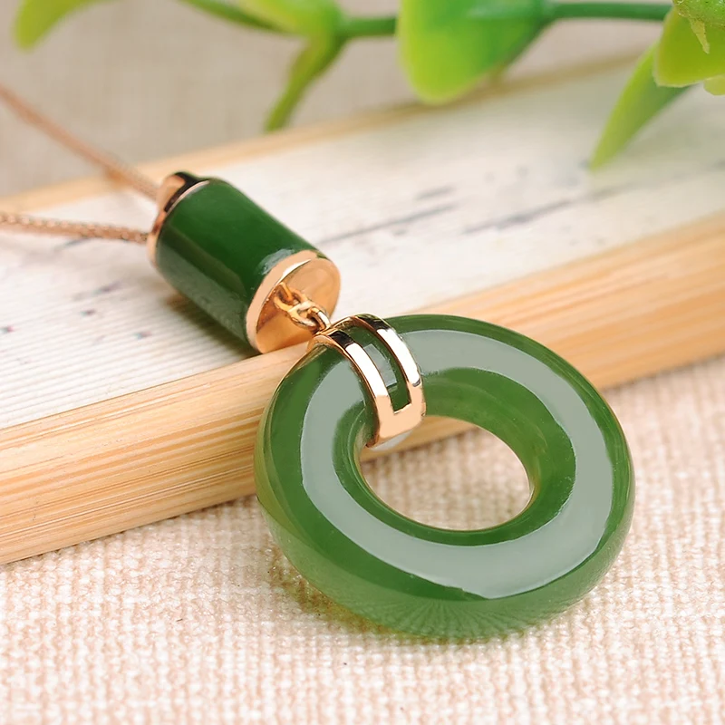 Jade Ping подвеска с пряжкой женское ожерелье и тианью шпинат зеленый кулон 18 К