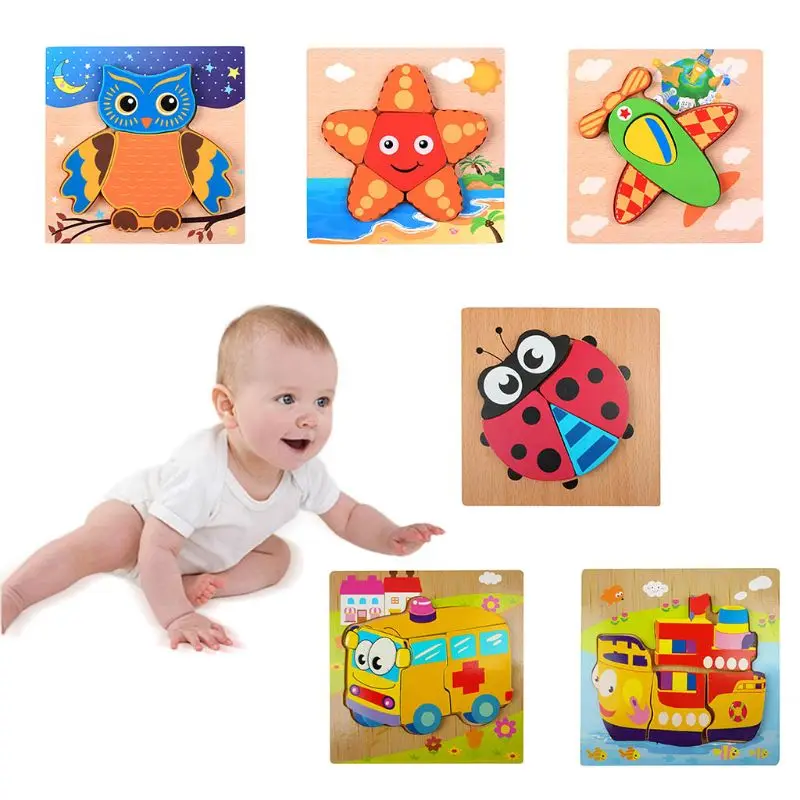 

Монтессори 3D Животные утолщенные головоломки деревянная игрушка для детей познавательная головоломка 63HE