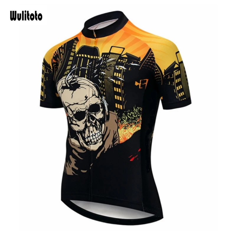 WULITOTO skull yellow Short Sleeve MTB Bicycle Top Shirt Breathable Cycling Jersey For Men