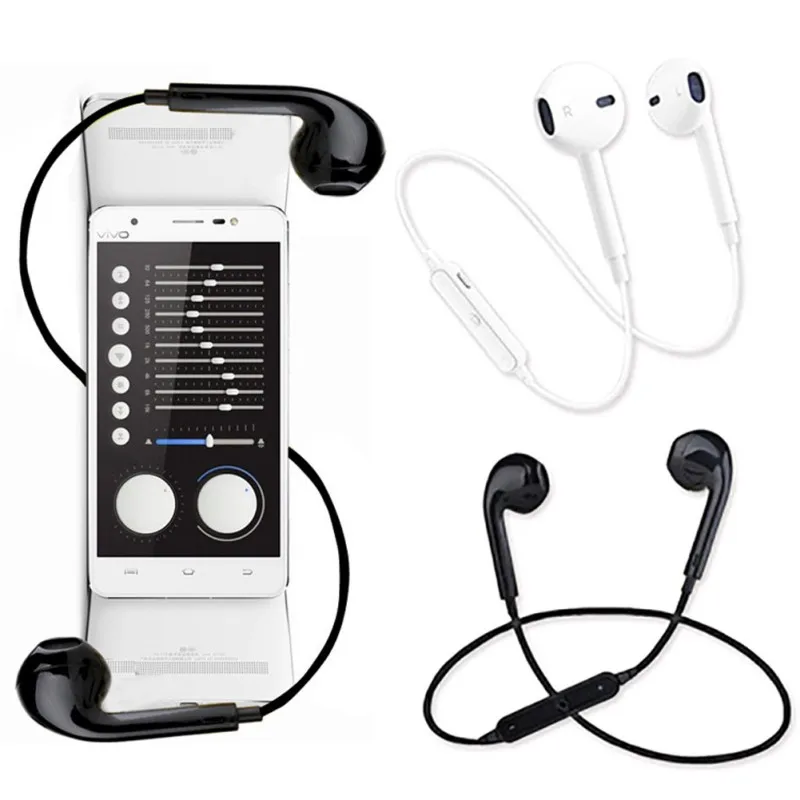 Спортивные беспроводные Bluetooth наушники S6 для телефона с микрофоном белые
