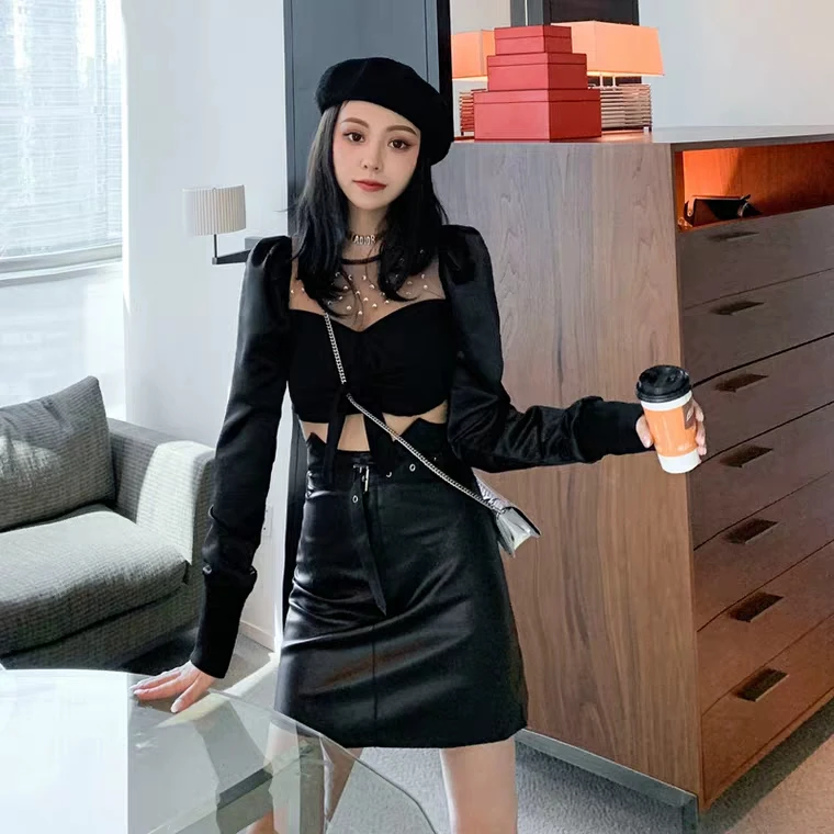 Женские топы и блузки с пышными рукавами высокой талией белая блузка корейская