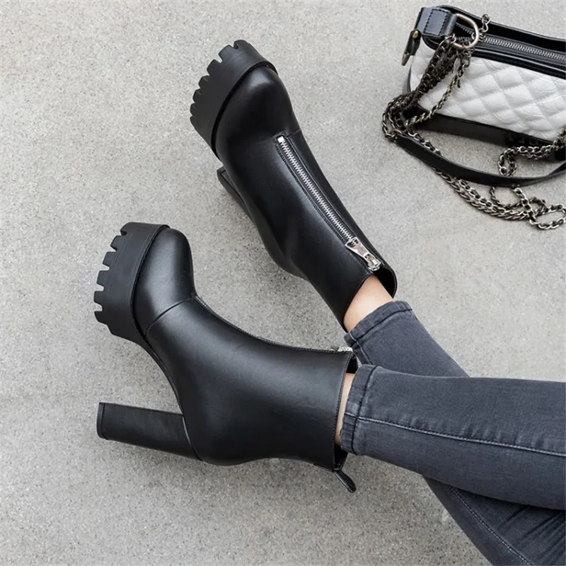 PXELENA Прямая поставка винтажные женские осенние ботильоны на массивном высоком