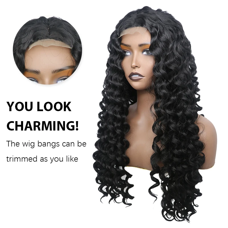 22-30 inch Long Deep Wave Wig Synthetic Hair for Black Women Natural Water Wave Wigs Heat Resistant 150% Density
