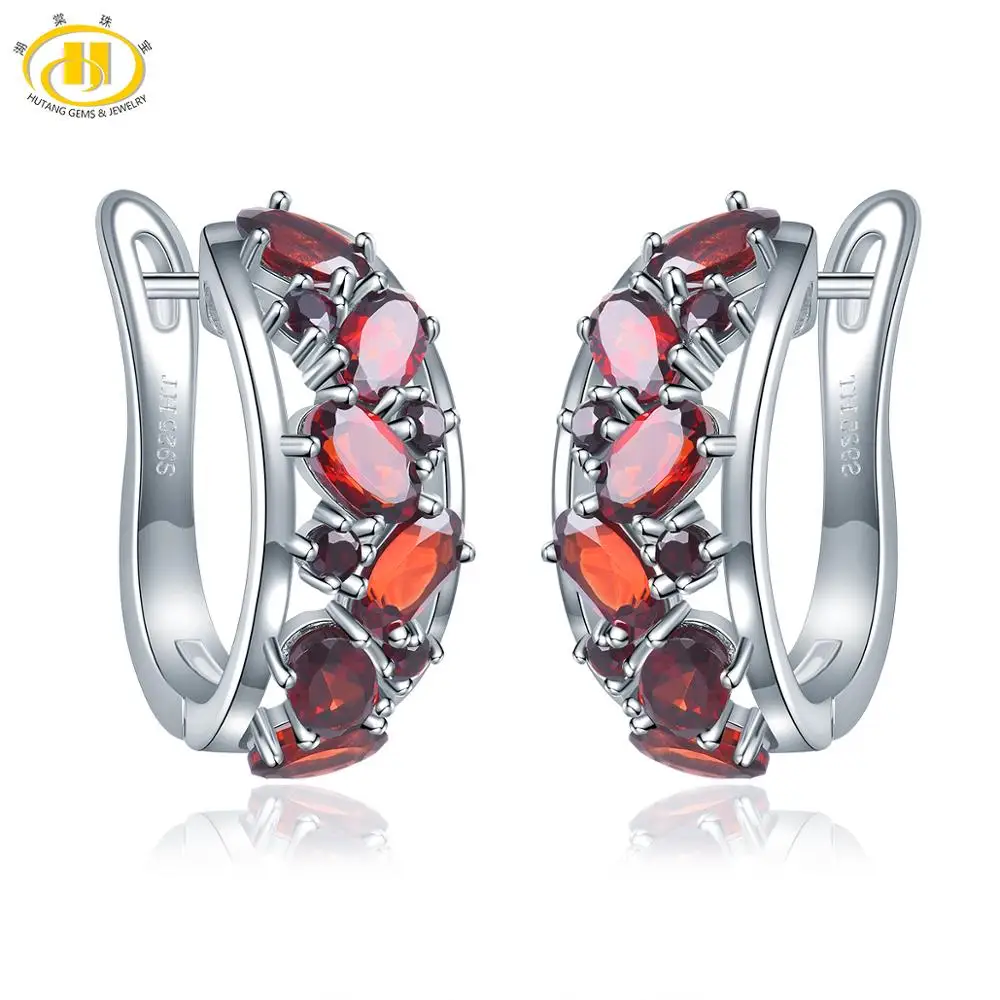 Garnet Hutang 0.9ct натуральный гранат женские серьги-кольца твердые 925 пробы серебряные ювелирные изделия с красным драгоценным камнем элегантный дизайн Новое поступление - Цвет камня: Garnet