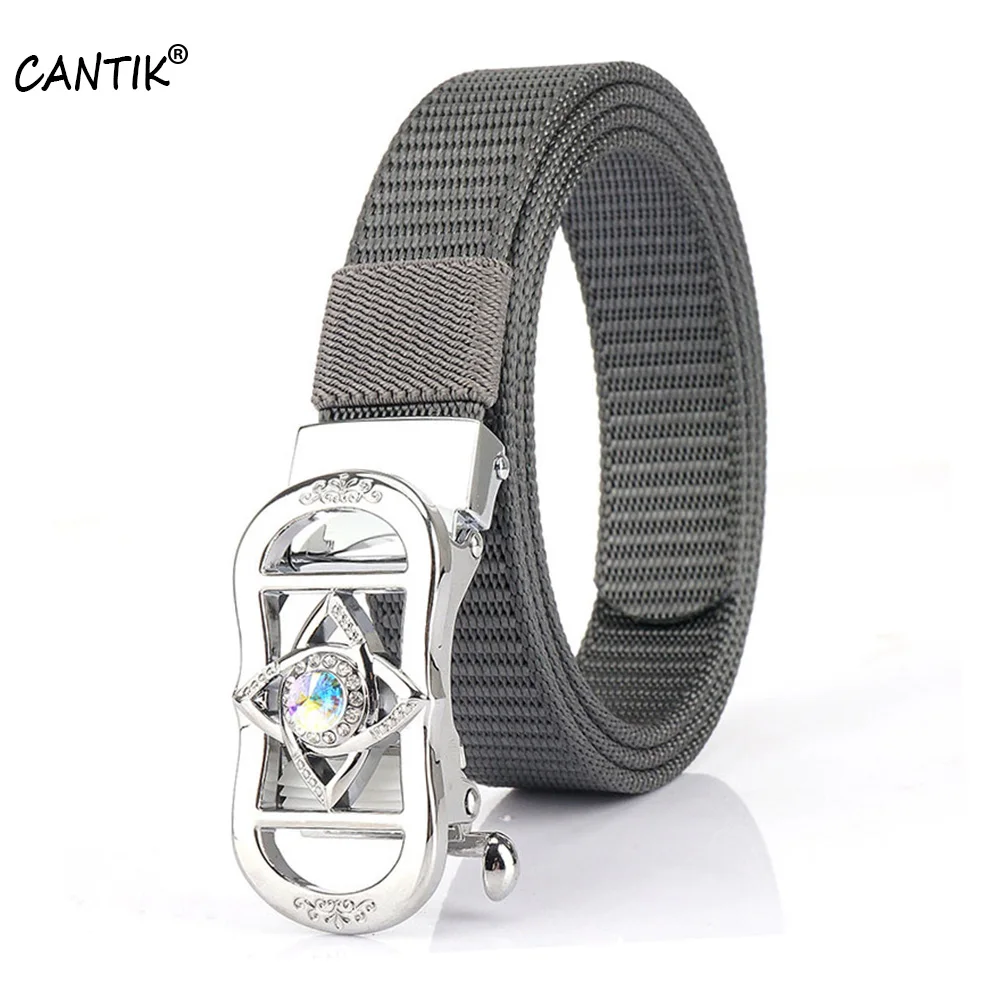 CANTIK Unique Design Crystal Diamond Decorative Automatic Buckle Quality Ladies Nylon & Canvas Belts Accessories Women CBCA296