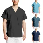 Мужская однотонная защитная одежда с коротким рукавом и V-образным вырезом, медицинская униформа для работы, форменная футболка клинических работников