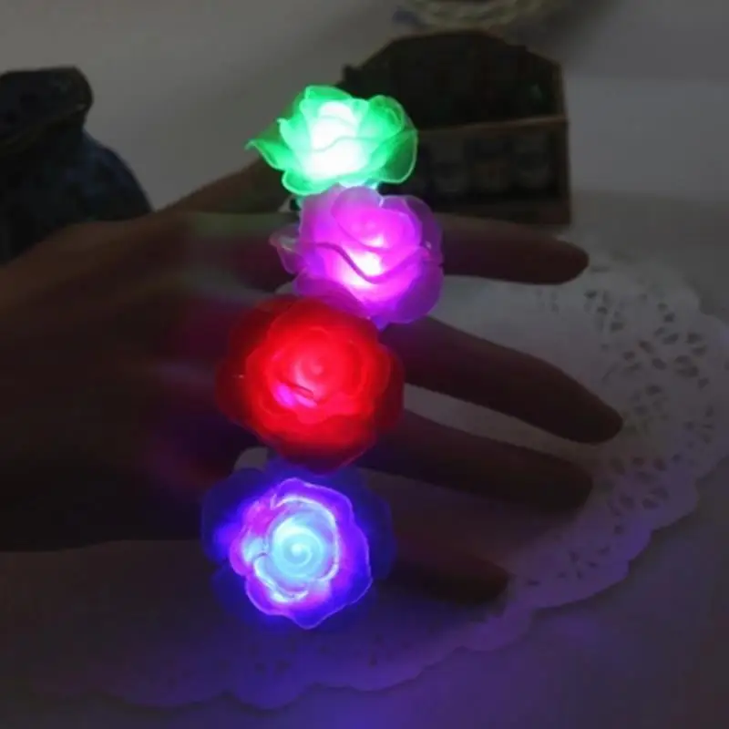 

6Pcs Funny Rose shape flashing rings luminous flower ring Led lights party supplies toy glow finger ring