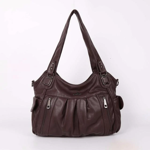 Cgmana Designer Famous Brand Washed Soft Leather Luxury Handbags High Quality Women Shoulder Bags - Цвет: coffee