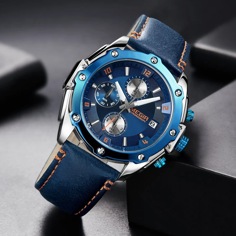 Часы MEGIR Мужские кварцевые с хронографом креативные деловые армейские в стиле