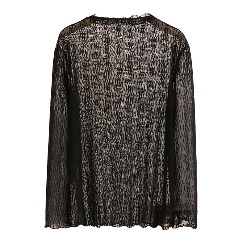 Spring Summer T Shirt Women Plus Size T-shirt Lady Long Sleeves waves Mesh Tops Casual 2020 Fashion F52-6151 | Женская одежда