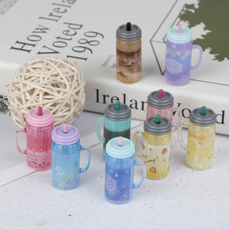 

1PC 1:12 Dollhouse Mini Drink Juice Cup Miniature Accessories Bottle Gifts Resin Fruit Tea Cup Simulation Drinks Model Toy