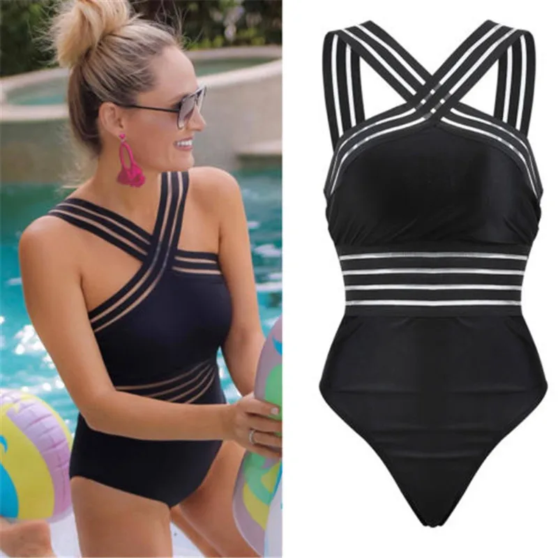 

2021 Newest Women Swimsuits Sexy One Piece Swimwear For Women Beach High Neck Bandage Cross Back Female Brazilian Swimming Suit