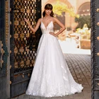 Женское платье с V-образным вырезом, Пляжное Платье с блестящей аппликацией и шлейфом, элегантное платье для невесты