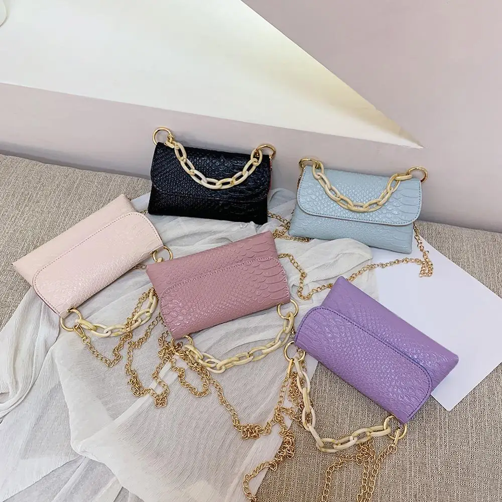 

PU Leather Pure Color Chain Tote Women Casual Shoulder Messenger Bags Purses Youth Ladies Simple Versatile Bag