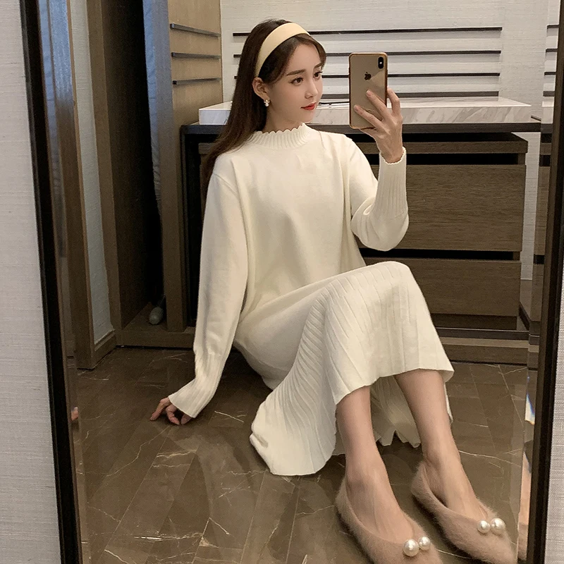 Heydress 2019 Женское зимнее вязаное платье свитер винтажное женское с рюшами размера