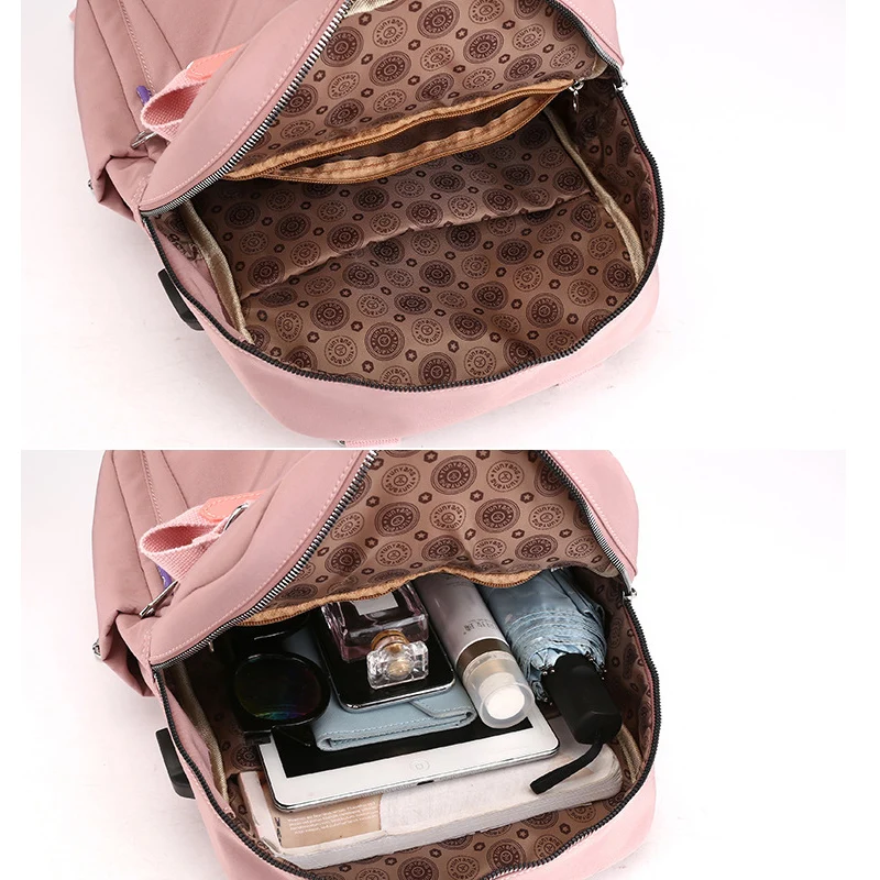 

Newly Women Casual Patchworks Backpacks Bag USB Charging Large Capacity Zipper for Travel DO99