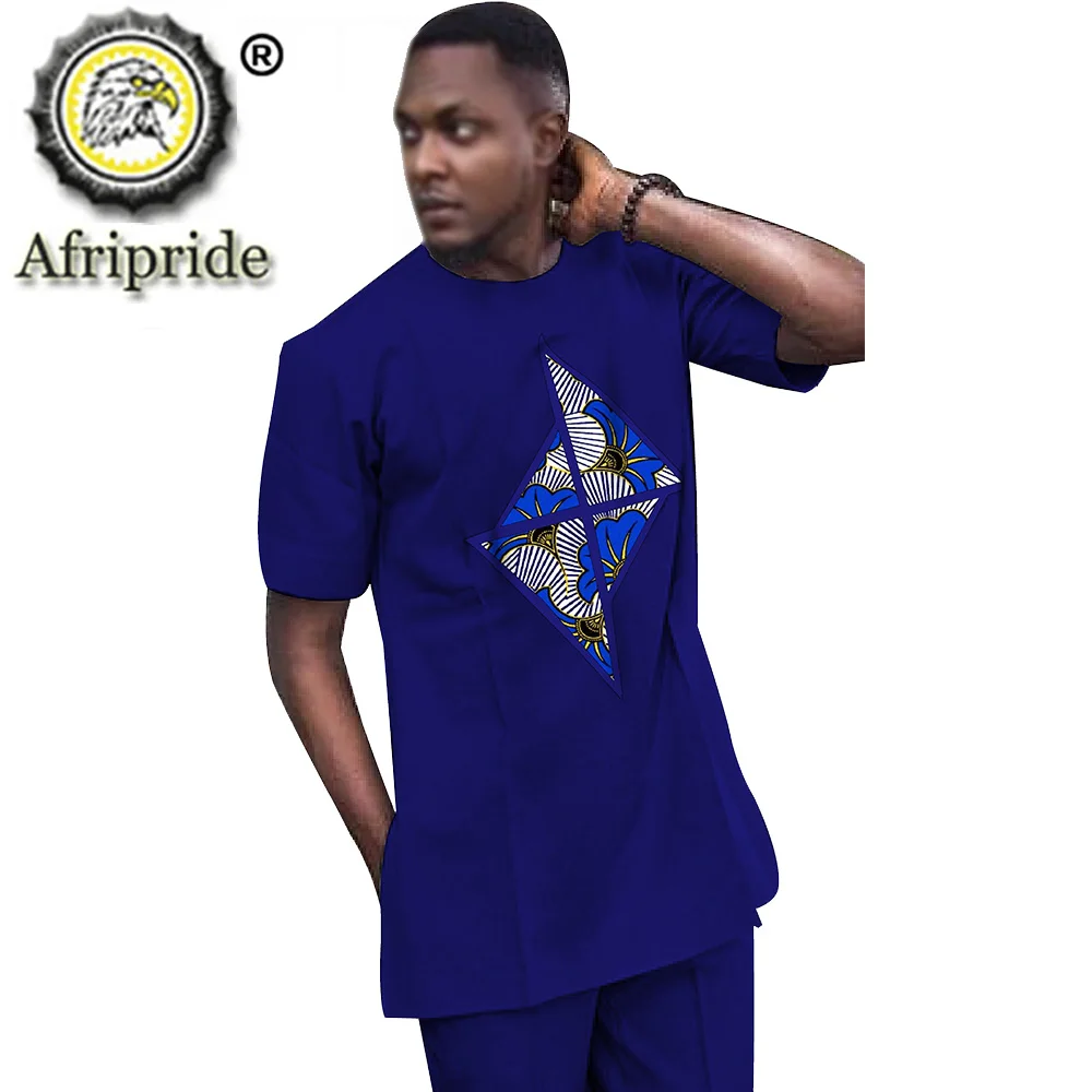African Clothing Set for Men Suit Short Sleeve Outfits Wax Print Dashiki Ankara 100% Cotton Material AFRIPRIDE S2016010
