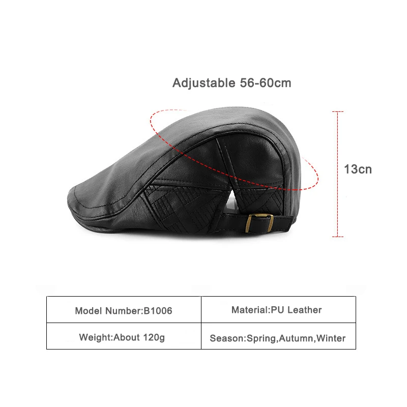 

Wuaumx High Quality PU Leather Beret Hats For Men Autumn Winter Men's Berets Black Faux Leather Dad Hat Flat Forward Cap