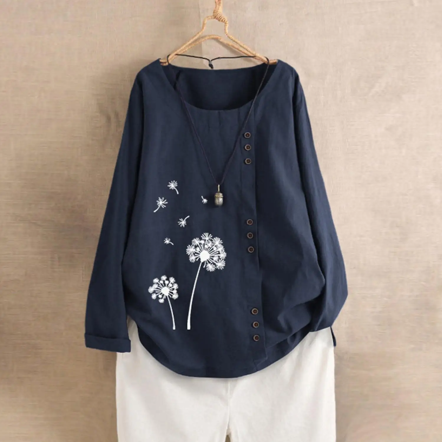 5XL Women Loose Button Plus Size Print Boho Tanic Shirt Casual o neck fashion new summer autumn hot Blouse Tops clothes