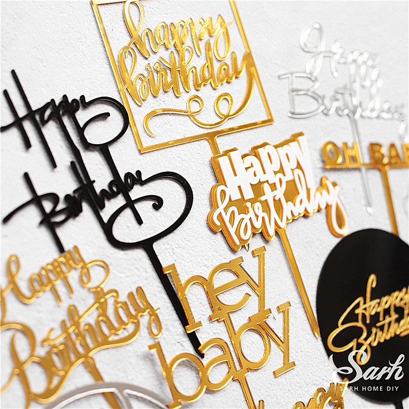 2 шт., золотой, черный, с надписью «Happy Birthday», «Oh Baby», крючок, топпер для торта, для выпечки, вечерние украшения, подарки на день Святого Валентина, юбилей, любовь