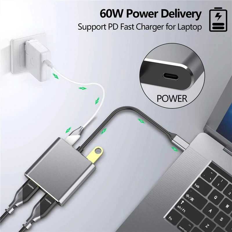 ОВБР USB C концентратор до Dual Core 4K HD HDMI совместимых с USB3.0 док станция для ноутбука PD