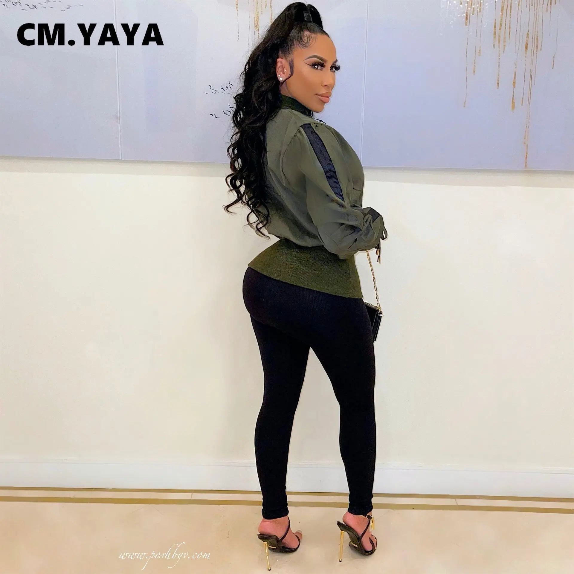 Женская куртка на молнии с длинным рукавом CM.YAYA элегантная уличная отложным