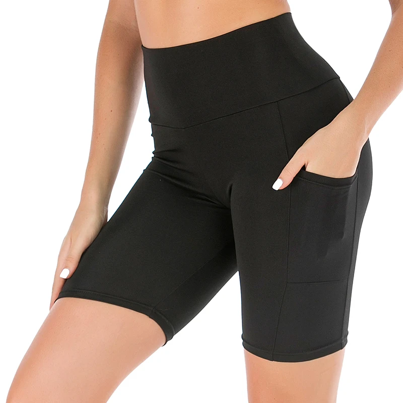 

CHRLEISURE Fitness High Waist Woman Shorts Push Up Learher Solid Running Gymwear Biker Slim Active Sport Short Black Mesh Shorts