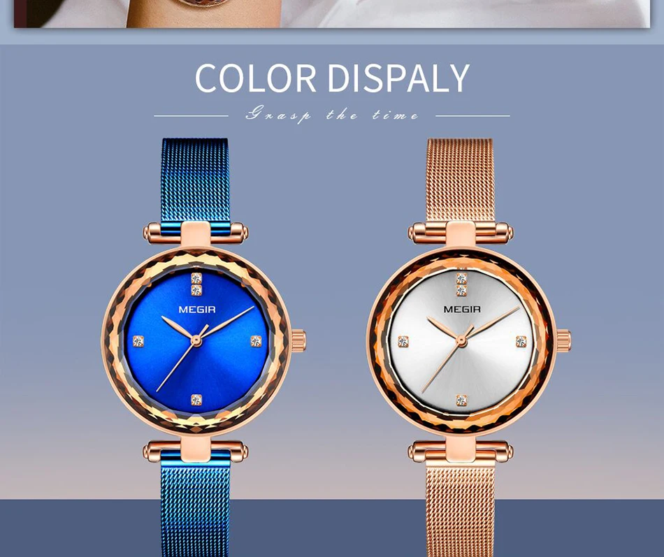 Reloj Mujer Лидирующий бренд MEGIR женские часы RoseGold Relogio Feminino Роскошные сетчатые часы-браслет женские часы