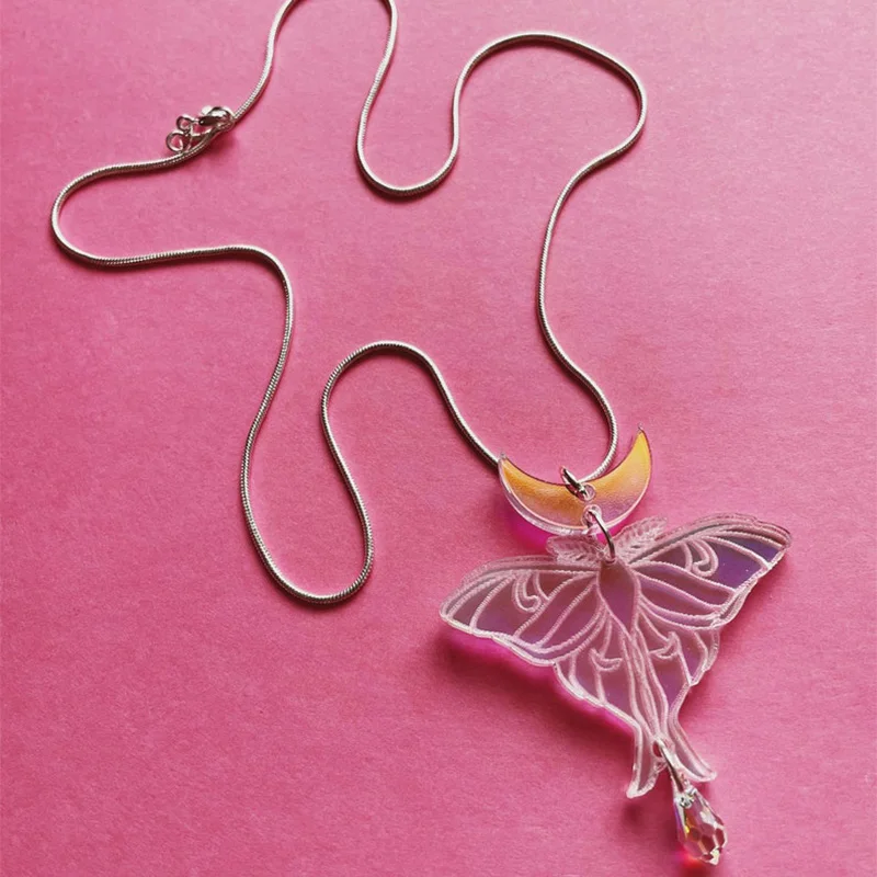 Цепочка с подвеской в виде Луны фазы радужная лазерная резка акриловые кристаллы