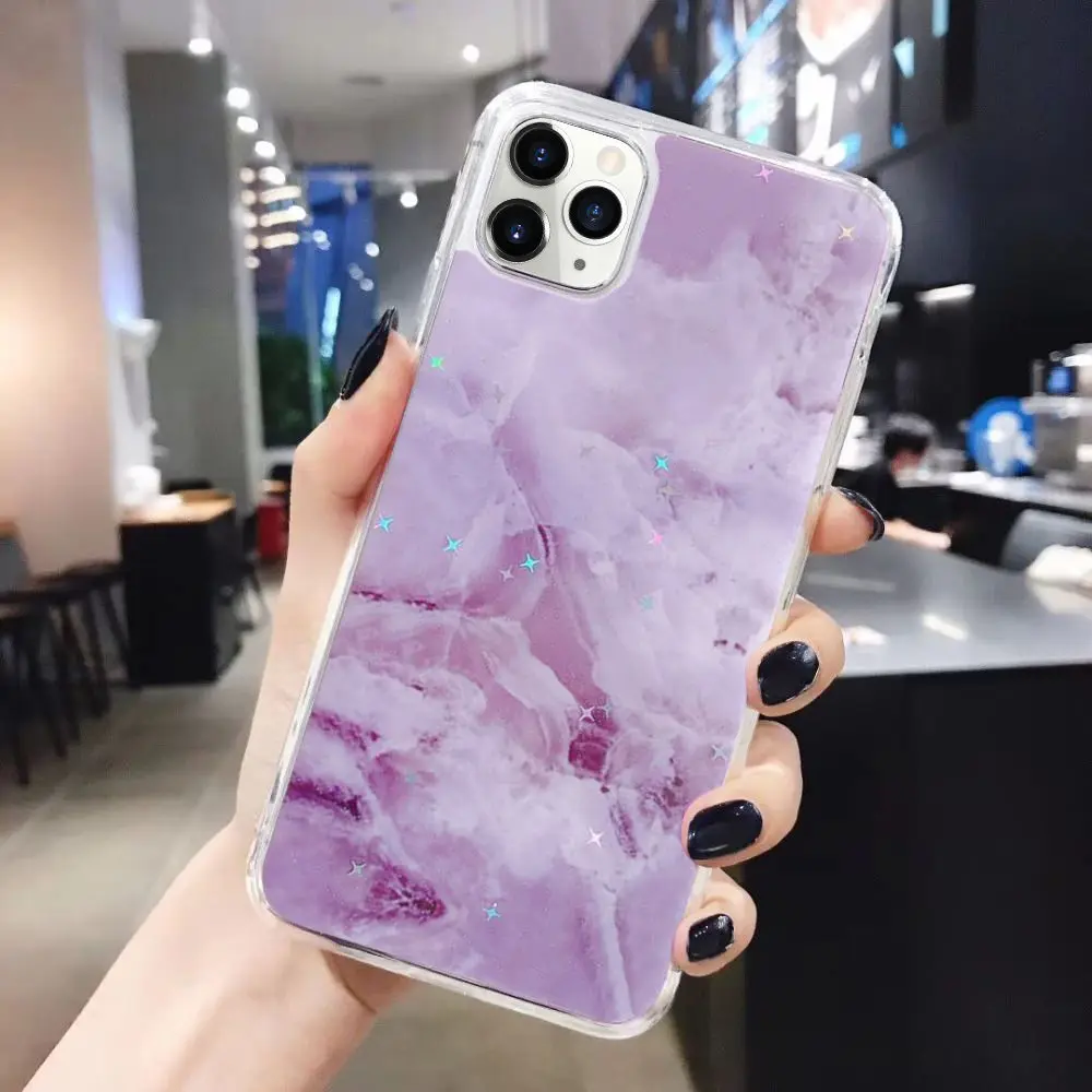 LAPOPNUT Glitter Silicone Phone Case for IPhone 11 Pro Max Xr Xs X 8 7 6 6s Plus Soft Marble Pastel Slim Shockproof Back Cover |