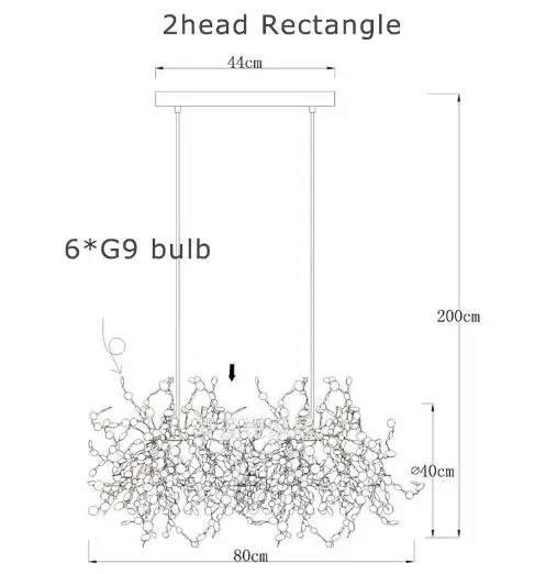2head rectangle Terzani Argent люстра освещение ручной работы из нержавеющей стали люстра с листьями лампа Вилла чулок освещение/подвесные светильники - Цвет абажура: 2head rectangle