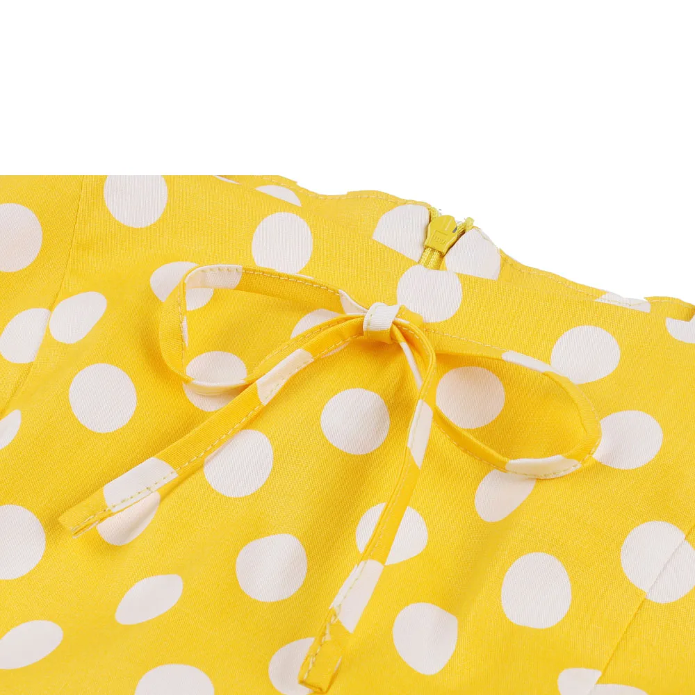 Спагетти ремень женское платье в стиле 50 х 2018 летние Стиль горошек цвет желтый