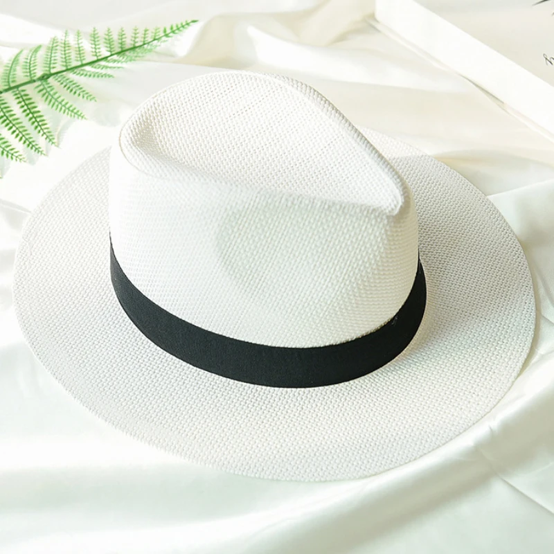 

HT2261 2019 New Summer Hats for Men Women Straw Panama Hats Solid Plain Wide Brim Beach Hats with Band Unisex Fedora Sun Hat