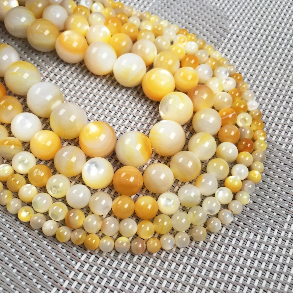

Natural Freshwater Yellow Shell Round Loose Beads Charms For Jewelry Making DIY Necklace Bracelet Earrings Accessory