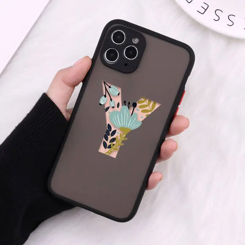 

Custom 26 letter flower Phone Case Matte For iPhone 12 Mini 11 Pro XR XS Max 7 8 Plus X Hard PC Back Cover