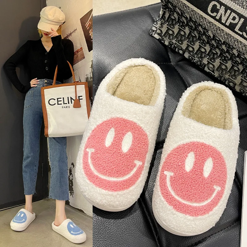 Женские меховые тапочки Smile Deco зимние пушистые с улыбкой короткие плюшевые туфли
