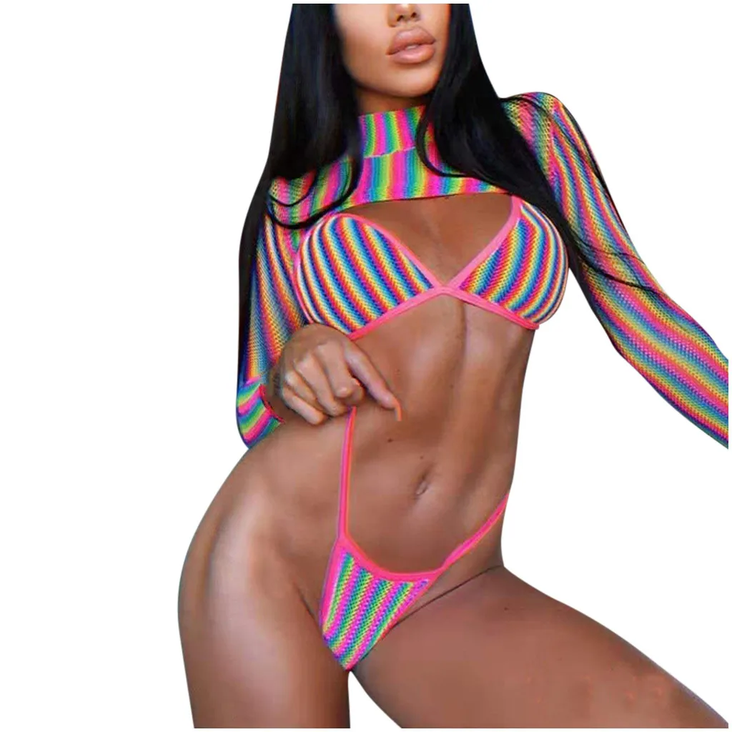 Купальник SAGACE из 3 предметов с радужным градиентным принтом купальник длинным