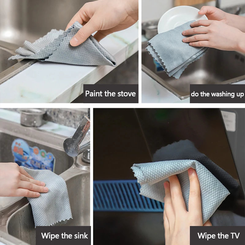 

3 Sets of Winter Thick Ultrasonic Mesh Glass Cleaning Cloth Kitchen Clean Cloth Absorbent Cloth Lazy 30*40cm Dish Cloth