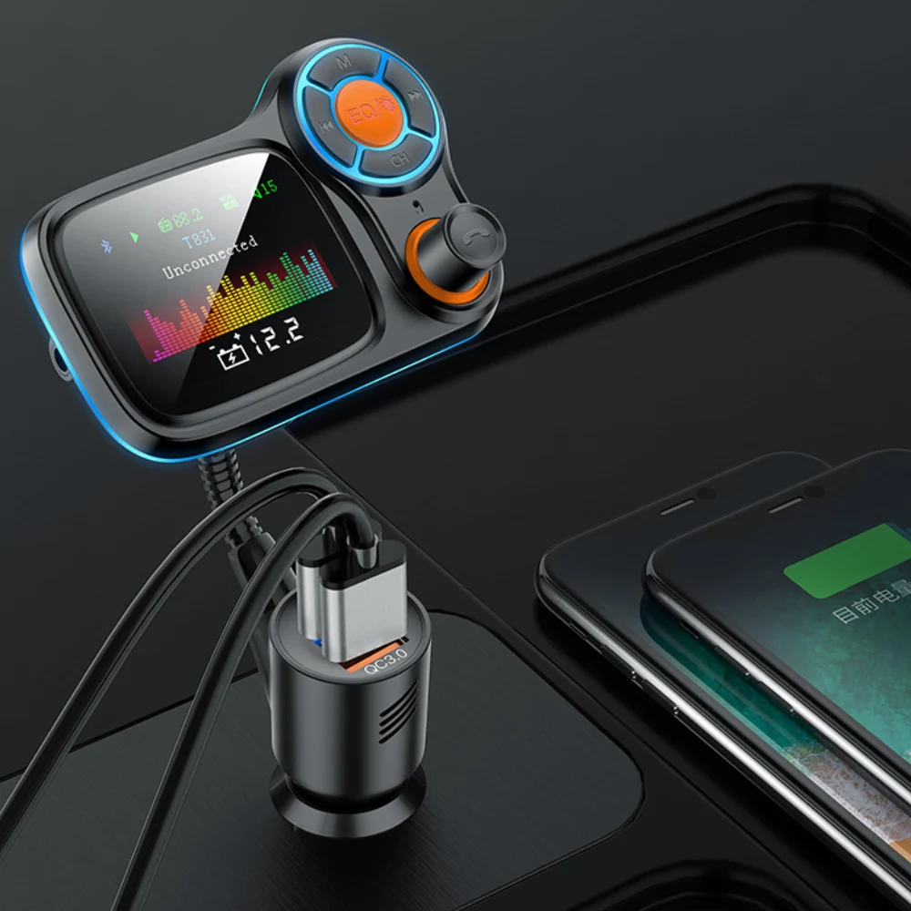 

1.77-Inch Car MP3 Player Hands-Free FM Transmitter Wireless Bluetooth-Compatible Radio Fast Charging Music Player