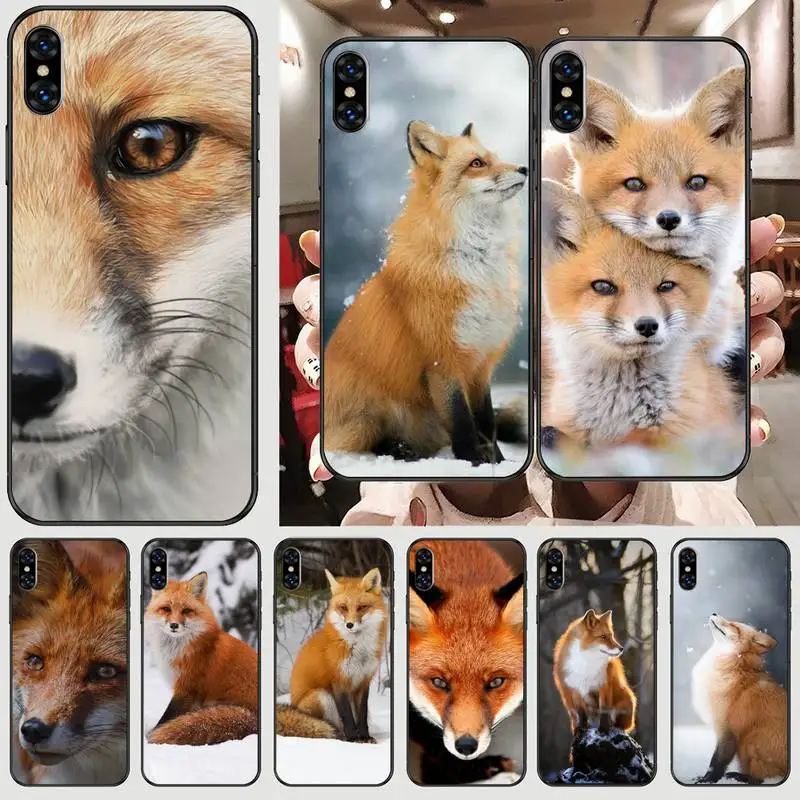 

Fox Bling Cute Phone Case For Black-Iphone 5 5s se 6 6s 7 8 11 12 X Xs Xr Pro Plus Max Mini Cover