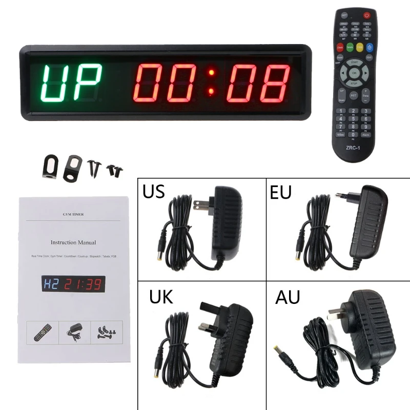 

1.8 Inch 6-digit Gym Timer Stopwatch with Remote for Gym Fitness Training Ideal Interval Timer Clock Red and Green