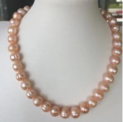 

elegant 9-10mm baroque gold pink pearl necklace 18inch 14k